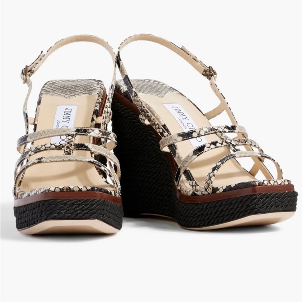 Jimmy Choo, Ariela 110 snake-effect leather wedge slingback sandals